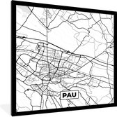 Fotolijst incl. Poster Zwart Wit- Frankrijk - Plattegrond - Pau - Stadskaart - Kaart - Zwart wit - 40x40 cm - Posterlijst