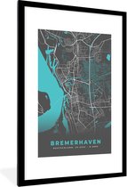 Fotolijst incl. Poster - Blauw – Duitsland – Plattegrond – Stadskaart – Kaart – Bremerhaven - 80x120 cm - Posterlijst