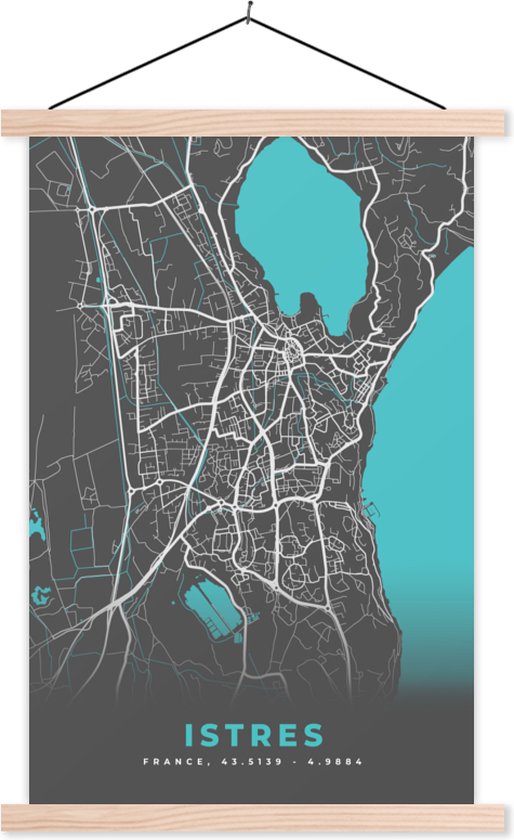 Porte-affiche avec Poster - Affiche scolaire - Istres - Plan - Plan - Plan de la ville - France - 40x60 cm - Lattes vierges
