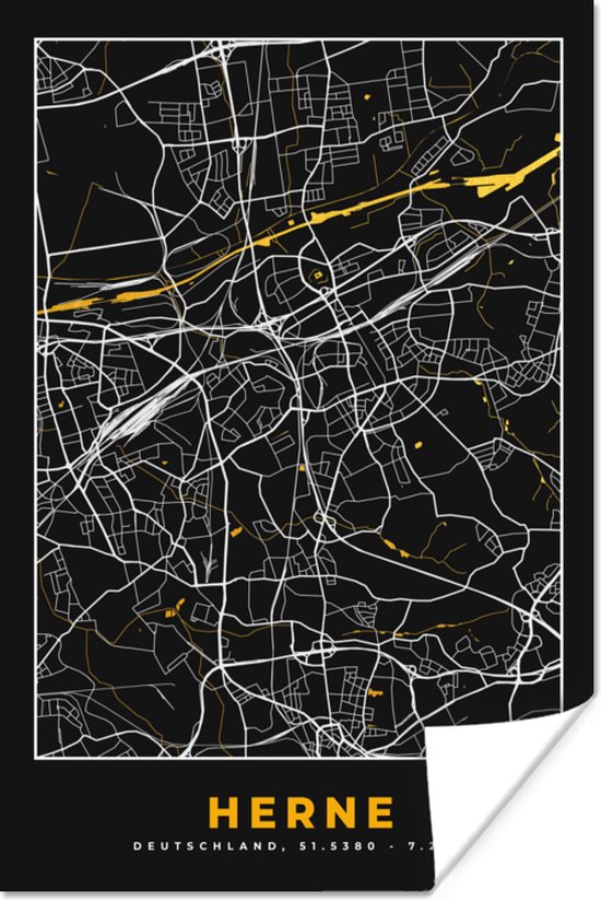 Affiche Herne - Plan de la ville - Allemagne - Carte - Or - Carte - 60x90 cm