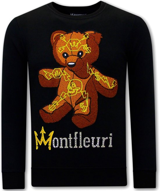 Heren Sweater met Print  Teddy Bear - 3617 - Zwart