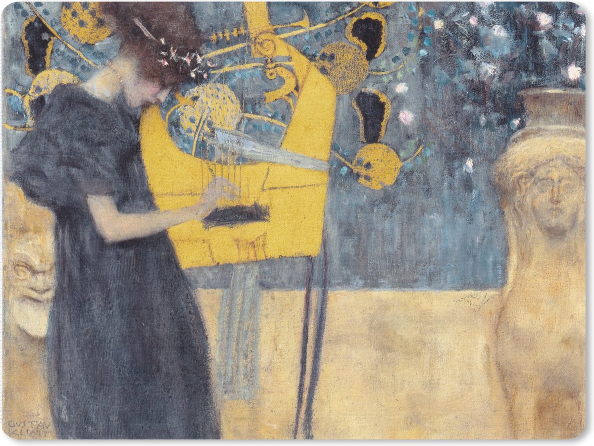 Muismat XXL 80x60 cm - Bureau onderlegger - Bureau mat De muziek - schilderij van Gustav Klimt - Bureaumat - Gaming mousepad xl - Bureaulegger groot - Computer deskmat