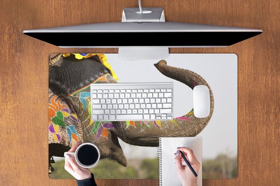 Muismat XXL 90x60 cm - Bureau onderlegger - Bureau mat Olifant - Kunst - India - Bureaumat - Gaming mousepad xl - Bureaulegger groot - Computer deskmat