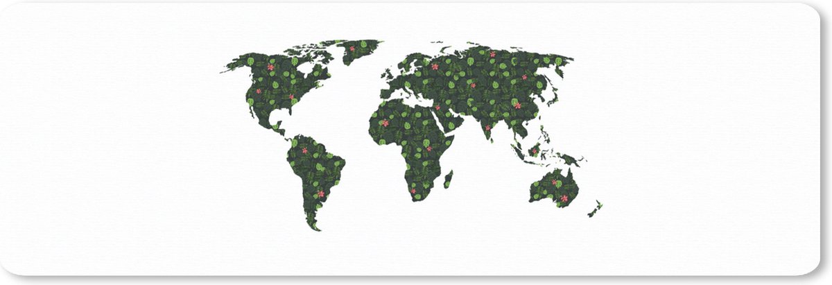 Muismat XXL 90x30 cm - Bureau onderlegger - Bureau mat Wereldkaart - Bloemen - Bladeren - Bureaumat - Gaming mousepad xl - Bureaulegger groot - Computer deskmat