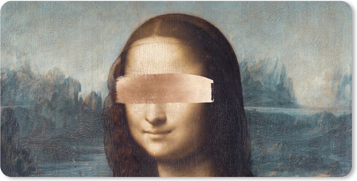 Muismat XXL 90x45 cm - Bureau onderlegger - Bureau mat Mona Lisa - Leonardo da Vinci - Rosegoud - Bureaumat - Gaming mousepad xl - Bureaulegger groot - Computer deskmat