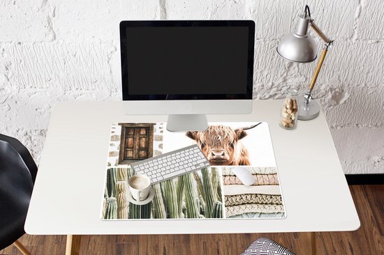 Muismat XXL 80x60 cm - Bureau onderlegger - Bureau mat Schotse hooglander - Cactus - Hout - Bureaumat - Gaming mousepad xl - Bureaulegger groot - Computer deskmat