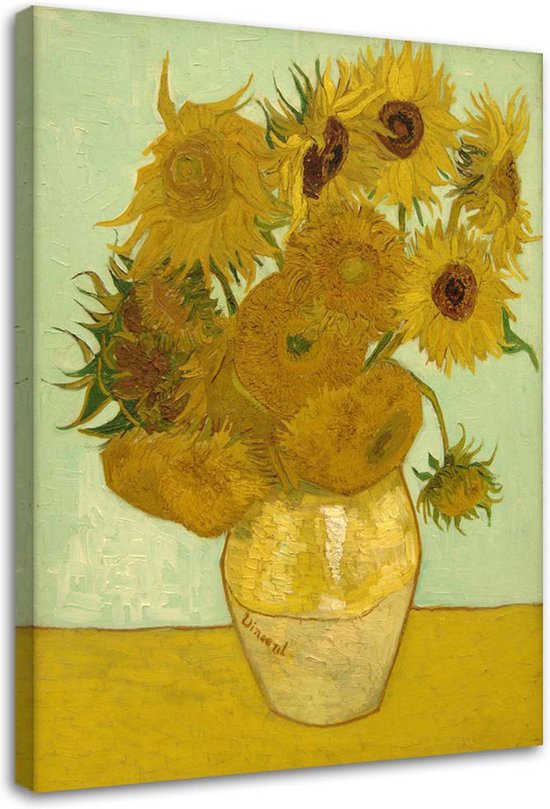 Trend24 - Canvas Schilderij - Sunflowers - V. Van Gogh Reproduction - Schilderijen - Reproducties - 60x90x2 cm - Geel