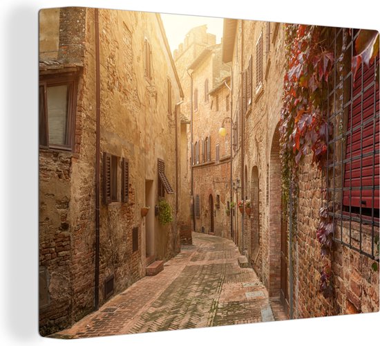 Canvas Schilderij Italiaanse straat in Toscane - 40x30 cm - Wanddecoratie
