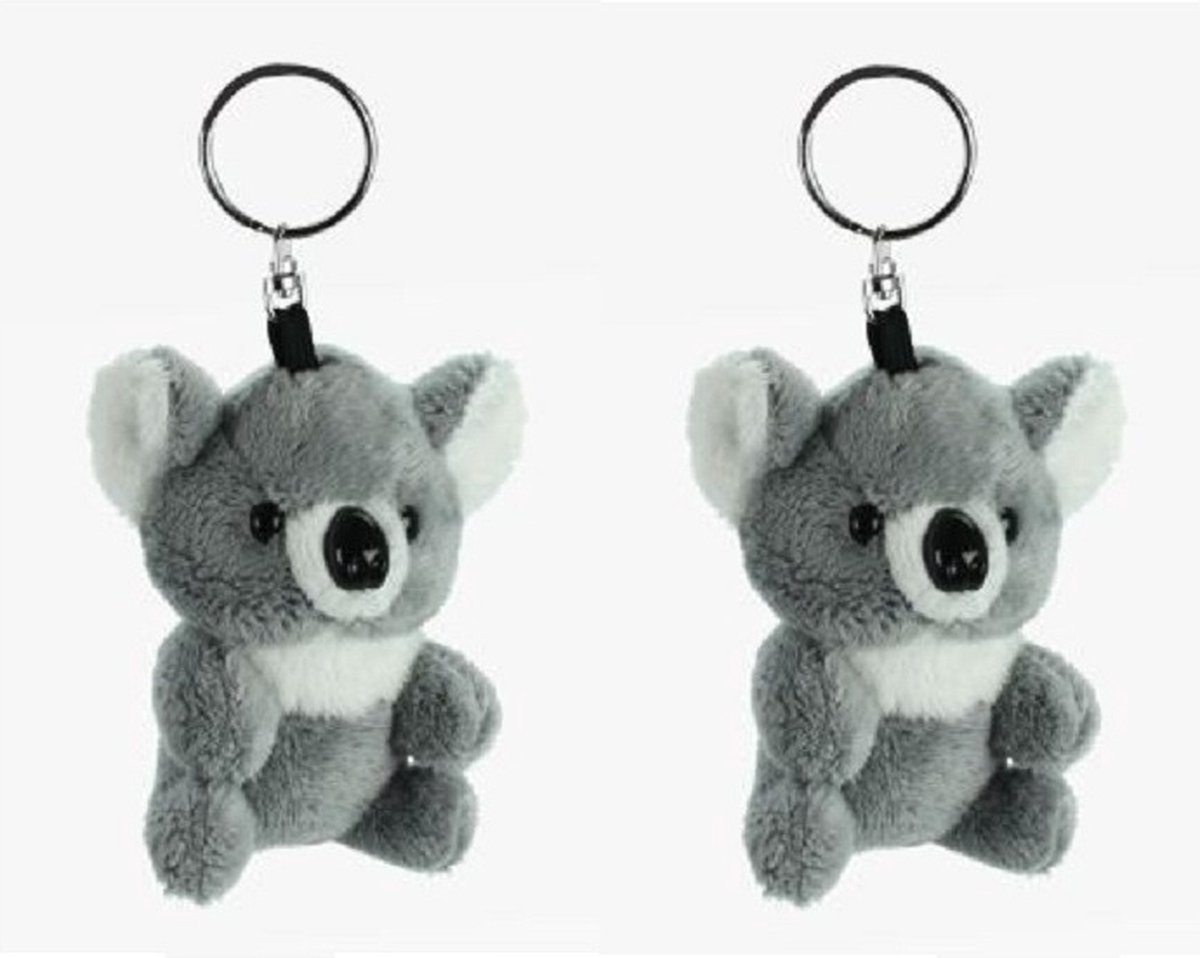 Cornelissen Pluche Koala knuffel dier - 2x stuks - sleutelhanger - grijs - 10 cm - kleine knuffels - om aan tas je hangen