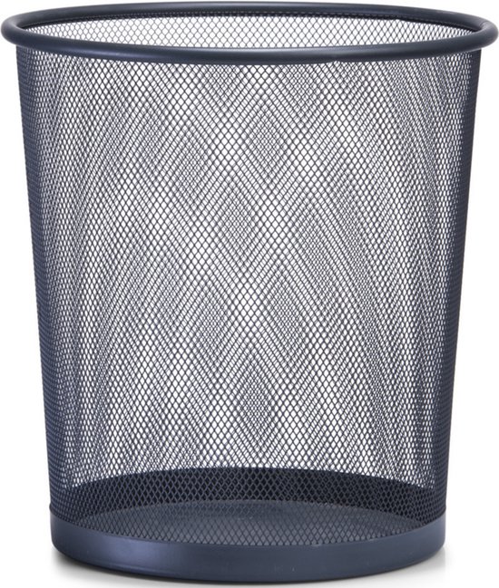 Antraciet grijze prullenbak – rond – draadmetaal mesh – 26 x 28 cm