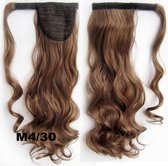 Wrap Around paardenstaart, ponytail hairextensions wavy bruin / rood - M4/30