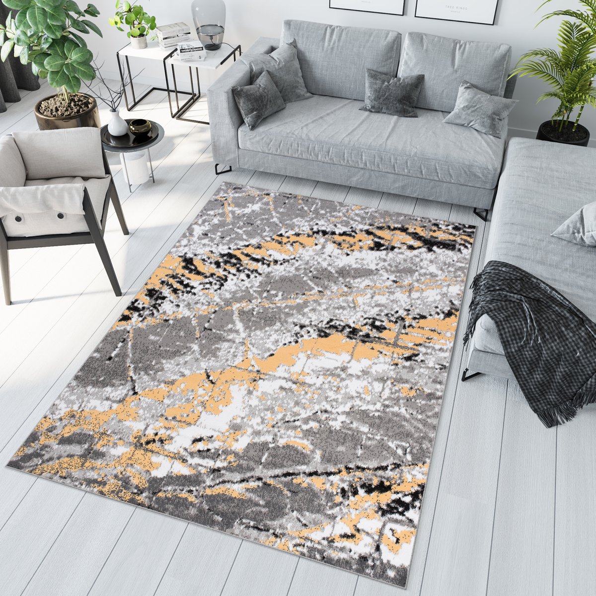 Tapiso Maya Vloerkleed Grijs Geel Woonkamer Abstract Tapijt Maat- 160x230