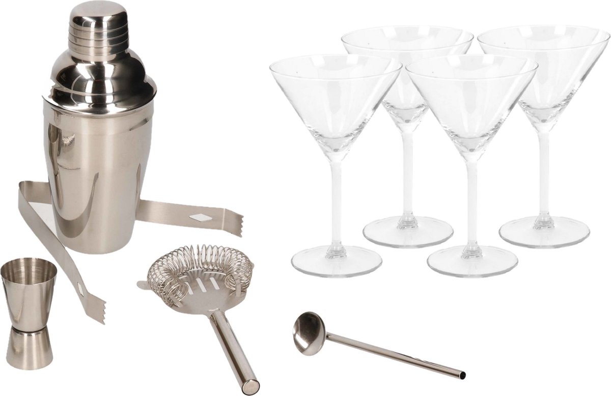 Ensemble de préparation de cocktails - Ensemble de shaker 5 pièces avec 4x  verres à cocktail / Verres à Martini de luxe 260 ml