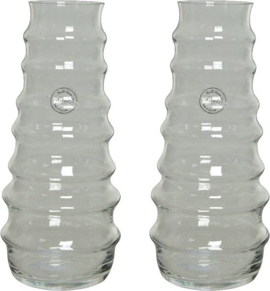 Transparante vaas/bloemenvaas ribbel-motief 3,5 liter van glas 13 x 30 cm - Glazen vazen voor bloemen en boeketten