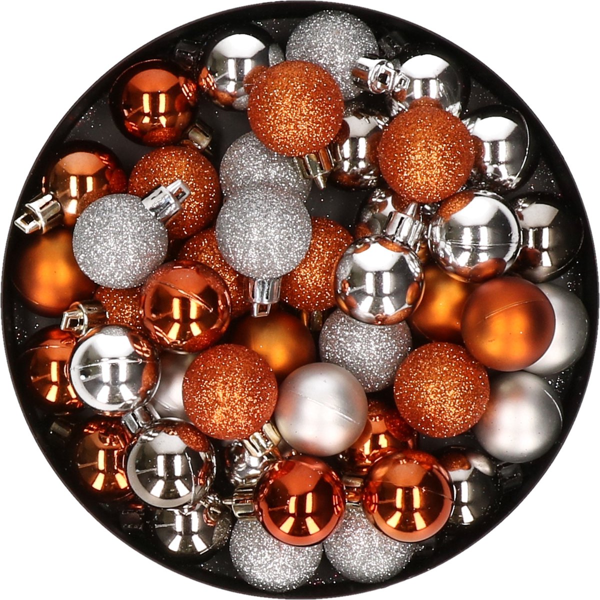 Kleine kunststof kerstversiering 40x stuks set en 3 cm kerstballen in het zilver en oranje - Voor kleine kerstbomen
