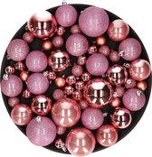 Kerstversiering set kerstballen in het roze 6 - 8 - 10 cm pakket - 40x stuks - mat/glans/glitter mix