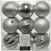 18x stuks kunststof kerstballen zilver 8 cm met luxe afwerking - kerstversiering - Onbreekbare plastic kerstballen