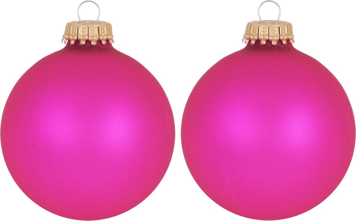 Bol.com Krebs Kerstballen - bubbelgum roze - 8x - glas - 7 cm - mat - knalroze/felroze - kerstversiering aanbieding