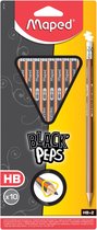 Crayon Maped Black'Peps avec gomme HB, blister de 10 pièces