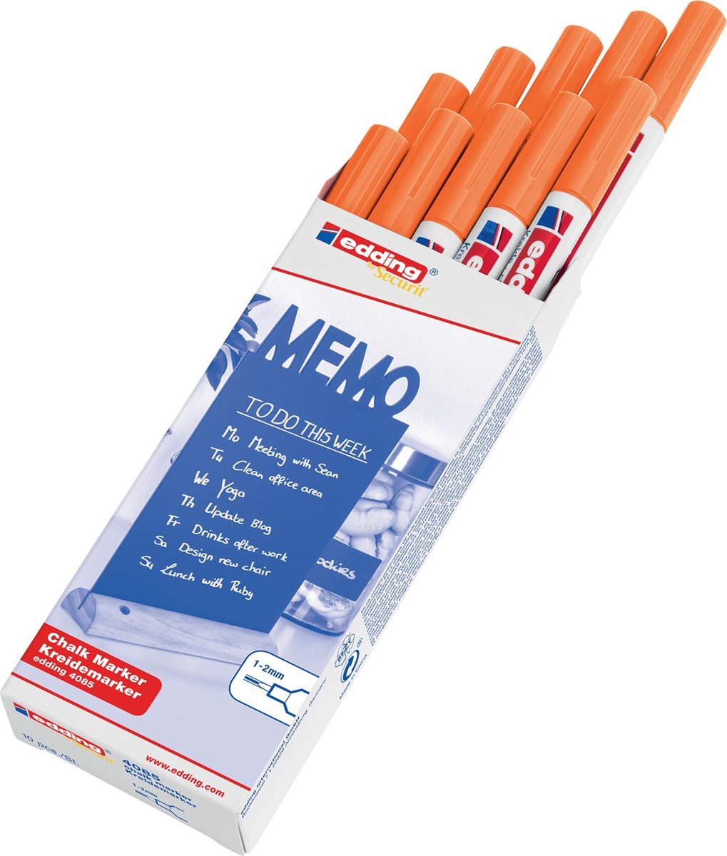 Krijtstift edding by Securit 4085 rond 1-2mm neon oranje - 10 stuks - 10 stuks