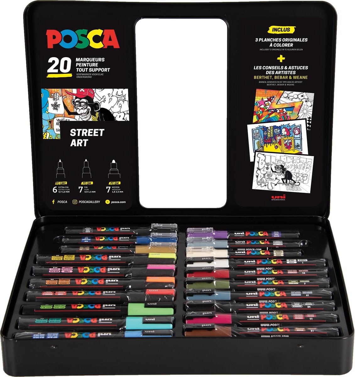 Marqueur pigmentaire uni-ball POSCA dans une valise de luxe - assortiment  de 60 pièces