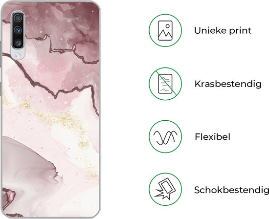 Coque Samsung Galaxy A70 - Marbre - Rose - Ligne - Coque de téléphone en Siliconen