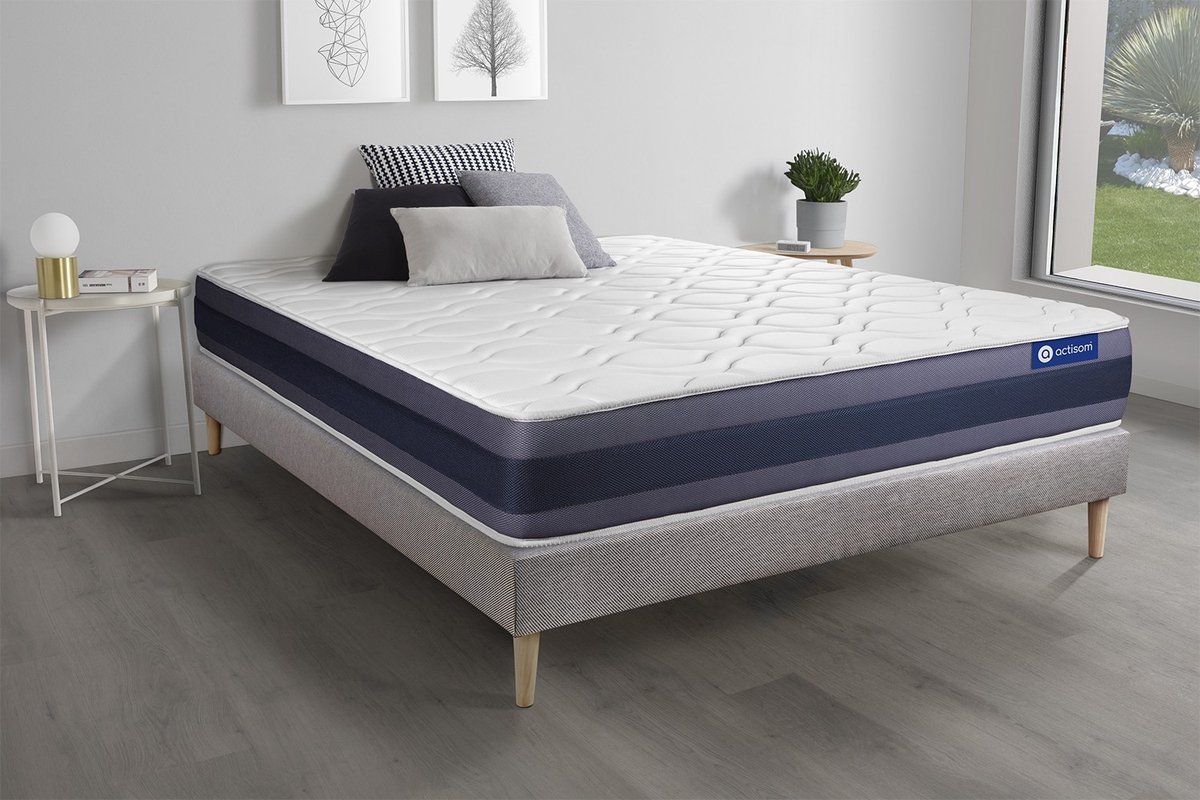 Complete boxspring met matras tweepersoons- Actisom Actilatex morpho grijs - Latex en traagschuim - 160 x 210 cm