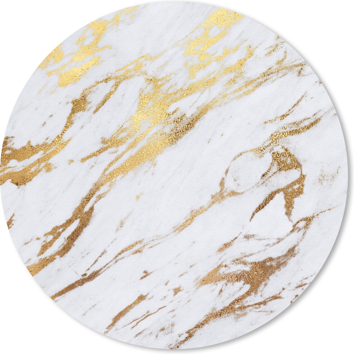 Muismat rond 30x30 cm - Mousepad Marmer - Wit - Goud - Luxe - Ronde muismatten