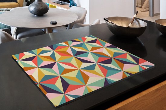 KitchenYeah® Inductie beschermer 70x52 cm - Retro - Regenboog - 3D - Geometrie - Driehoek - Kookplaataccessoires - Afdekplaat voor kookplaat - Inductiebeschermer - Inductiemat - Inductieplaat mat