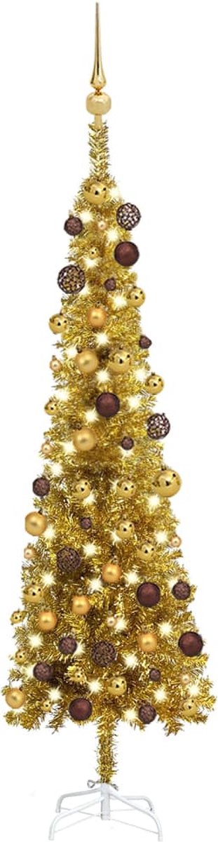 VidaLife Kerstboom met LED's en kerstballen smal 120 cm goudkleurig