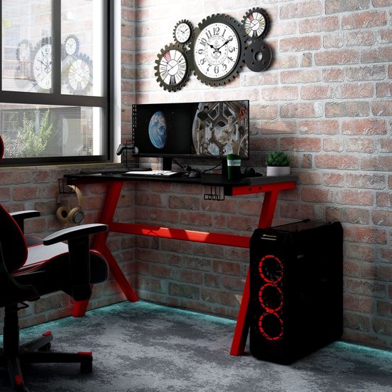 Coleshome 130×100 cm Gaming Tafel L-vorm met Led en Stopcontacten Coleshome 130×100 cm Gaming Tafel L-vorm met Led en Stopcontacten
