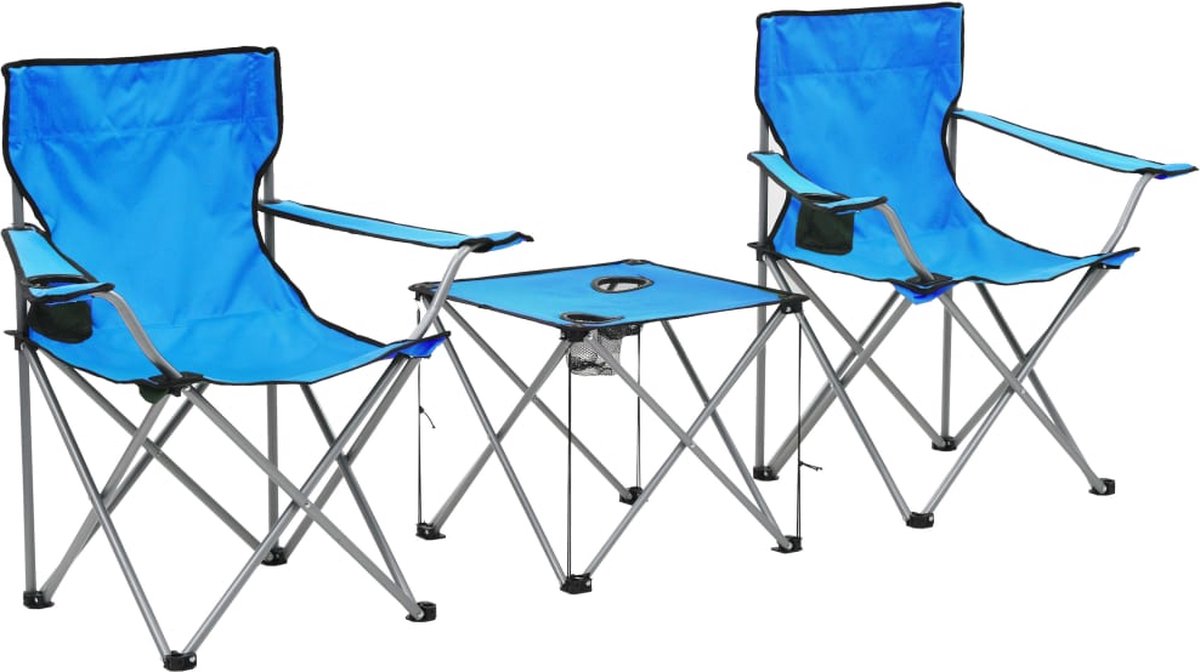 VidaLife Campingtafel en -stoelenset blauw 3-delig
