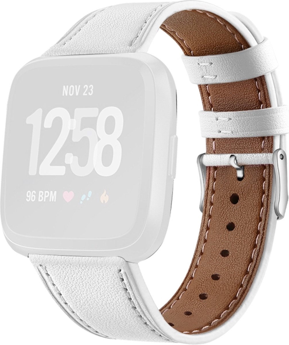 Leren bandje - geschikt voor Fitbit Versa / Versa 2 - wit