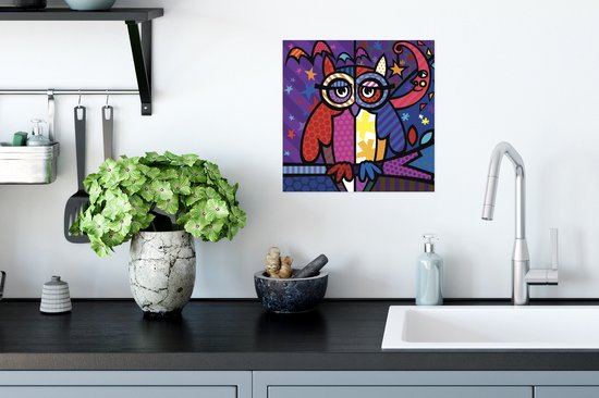 Poster 30x30 cm - Een illustratie van een uil in pop art - Posters - Kamer decoratie - Wanddecoratie woonkamer - Muurdecoratie slaapkamer
