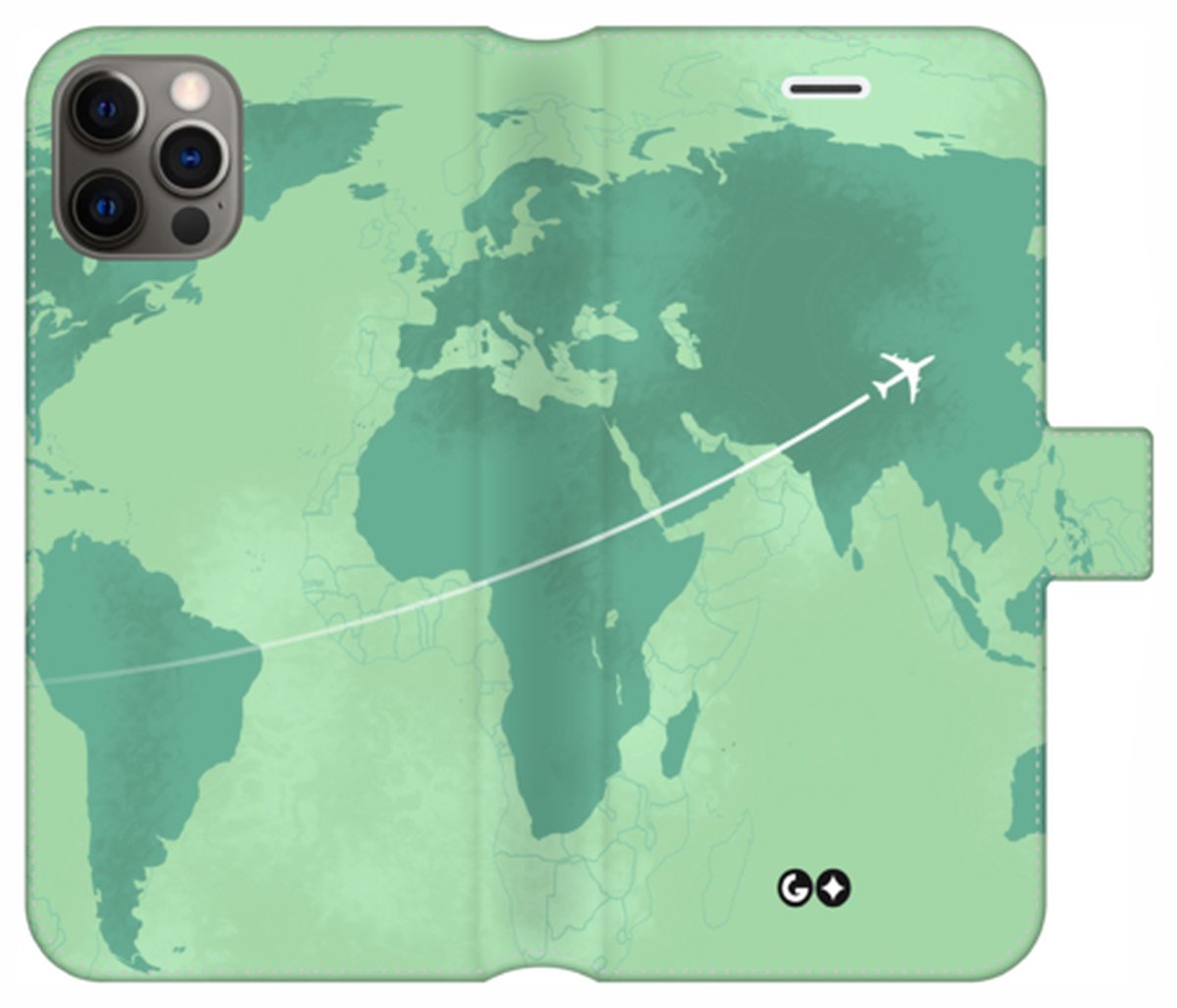 Telefoonhoesje geschikt voor Apple iPhone 12 Pro Max - Portemonneehoesje - met pasjeshouder en magneetsluiting - Travel & Lifestylecollectie - Travel The World - Groen