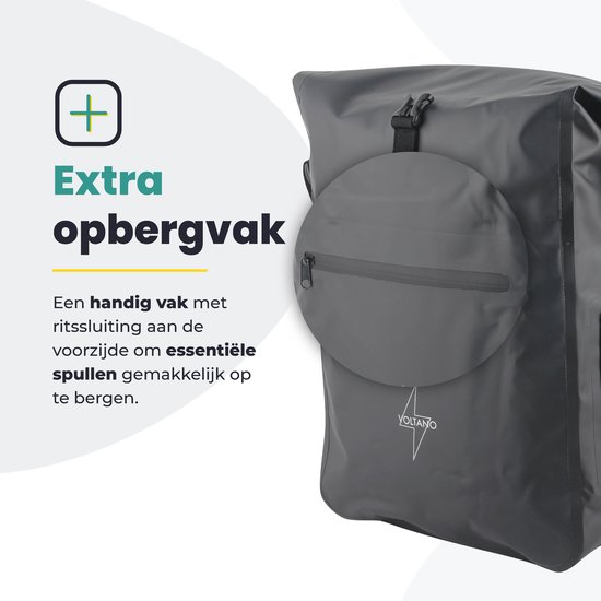 Voltano Luxe Fietstas / Rugtas 28L - Zwart - Enkele Pakaftas - 100% Waterdicht - Met Laptop Compartiment van Voltano — afbeelding 4