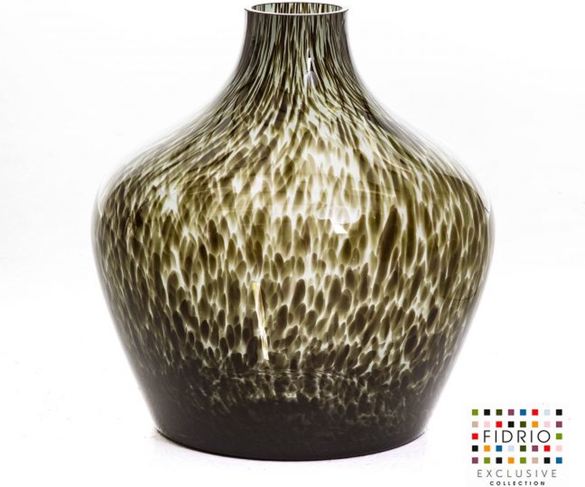 Fidrio Design Vaas Las Palmas GREY BLACK glas mondgeblazen bloemenvaas diameter 29.5 cm hoogte 32 cm