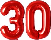Folie Ballon Cijfer 30 Jaar Rood Verjaardag Versiering Cijfer ballonnen Feest versiering Met Rietje - 36Cm