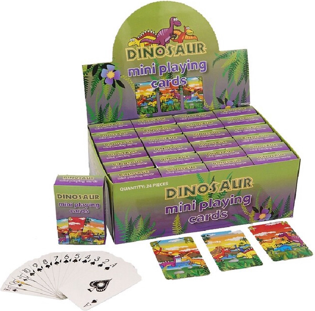Mini dinosaurussen thema speelkaarten 6 x 4 cm in doosje van karton - Handig formaatje kleine kaartspelletjes