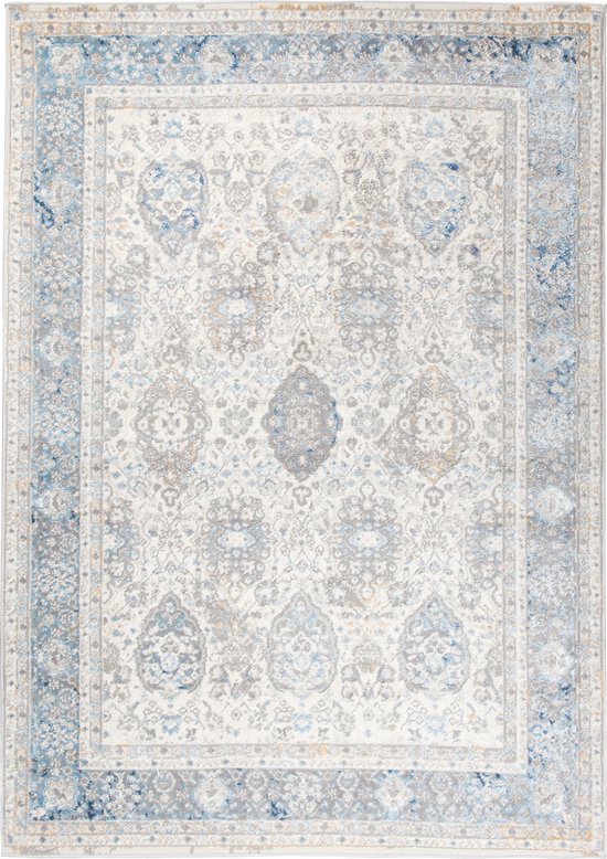 TAPISO Valley Tapis Salon Chambre Vintage Gris Crème Beige Doux 160x220