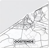 Muismat Klein - België – Oostende – Stadskaart – Kaart – Zwart Wit – Plattegrond - 20x20 cm