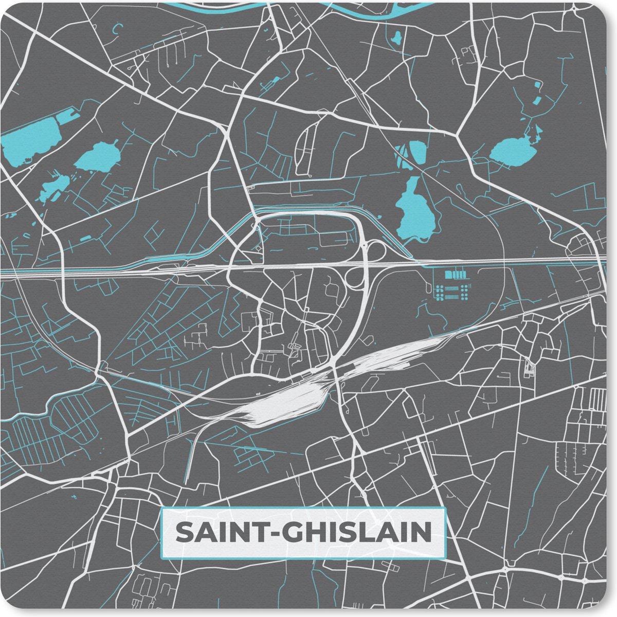 Muismat 30x30 cm - Mousepad Kaart – Plattegrond – Stadskaart – Saint Ghislain – België - Grijs - Muismatten - Stadskaart