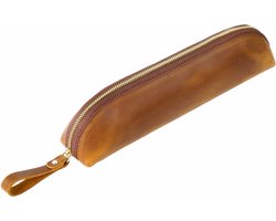 Pen Etui, Leer, Pennenzak Volwassenen, Geschikt voor minimum 25 Pennen - Cognac