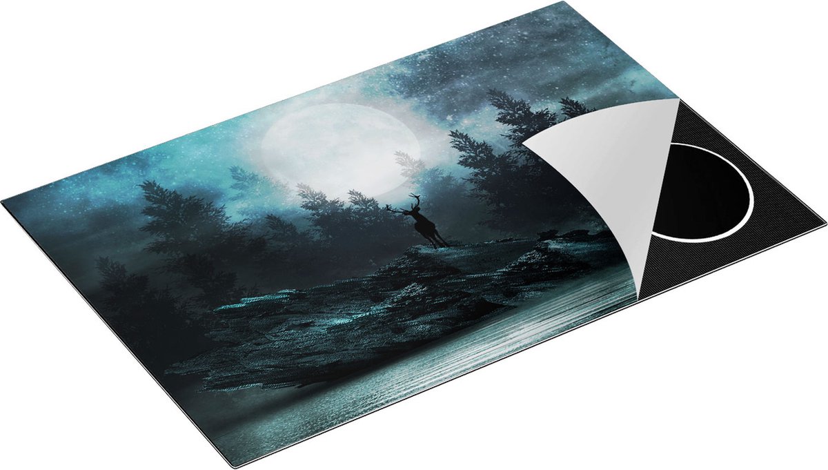 Chefcare Inductie Beschermer Hert op een Rots tijdens Volle Maan - 80x50 cm - Afdekplaat Inductie - Kookplaat Beschermer - Inductie Mat