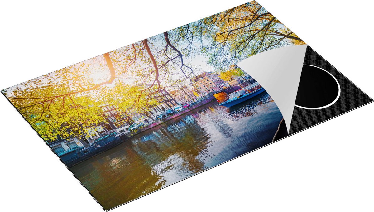 Chefcare Inductie Beschermer Amsterdamse Gracht tijdens het Voorjaar - 83x51,5 cm - Afdekplaat Inductie - Kookplaat Beschermer - Inductie Mat