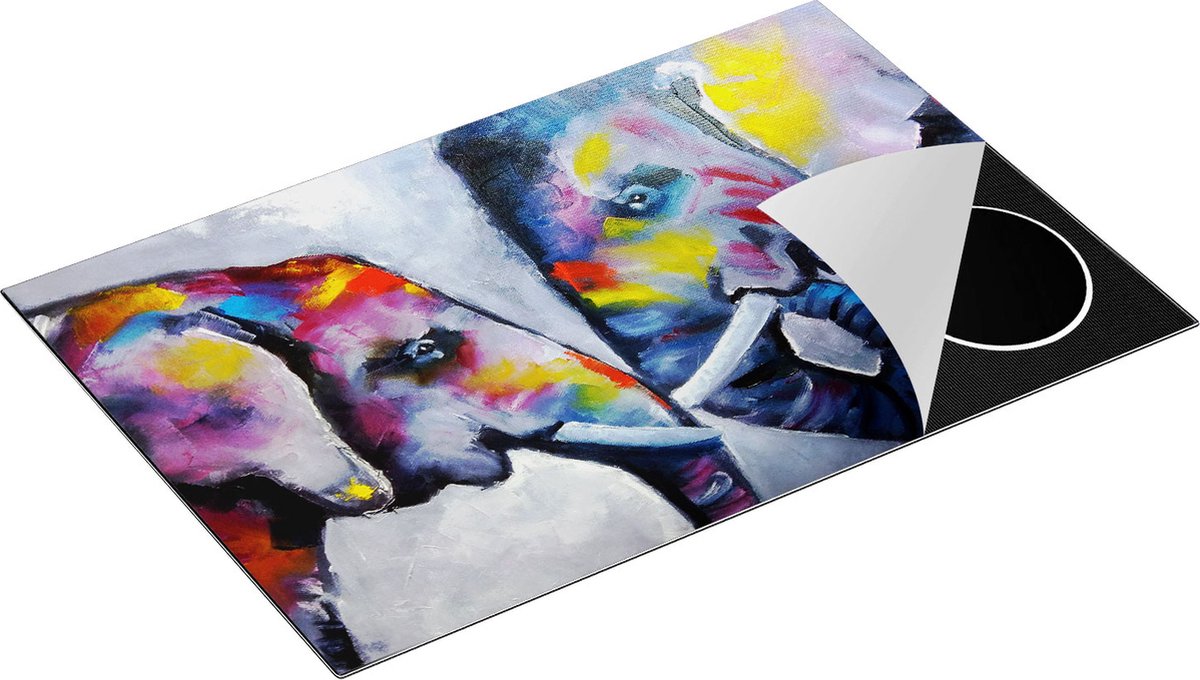 Chefcare Inductie Beschermer Twee Getekende Olifanten - Abstract - 80x55 cm - Afdekplaat Inductie - Kookplaat Beschermer - Inductie Mat