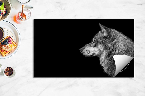 Chefcare Inductie Beschermer Wolvenkop - Wolf - Zwart Wit - 90x52 cm - Afdekplaat Inductie - Kookplaat Beschermer - Inductie Mat