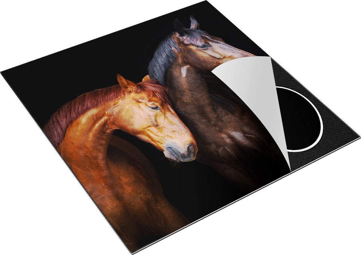 Chefcare Inductie Beschermer Twee Bruine Paarden Koppel - Liefde - 78x78 cm - Afdekplaat Inductie - Kookplaat Beschermer - Inductie Mat