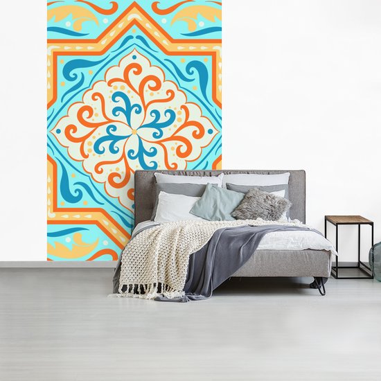 Motif carré à mesurer et friser sur fond bleu clair 225x350 cm