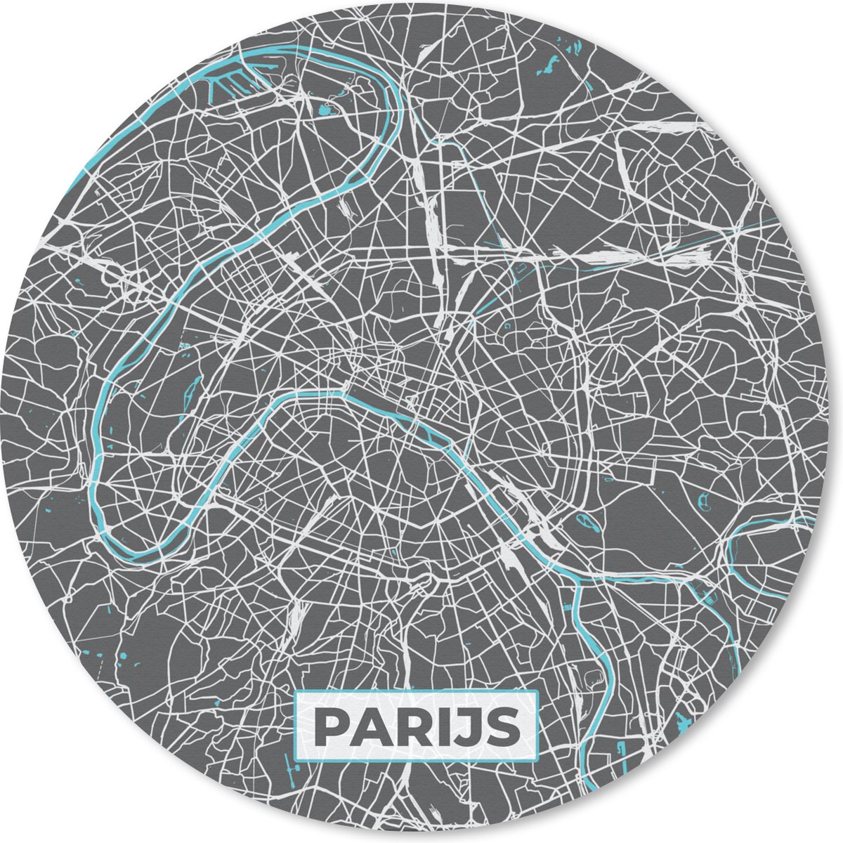 Muismat rond 20x20 cm - Mousepad Parijs - Stadskaart - Blauw - Kaart - Plattegrond - Ronde muismatten - Stadskaart